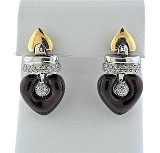 La Nouvelle Bague 18K Gold Diamond Enamel Heart Earrings