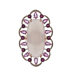 18k Rose Gold Diamond Ruby Quartz Ring 