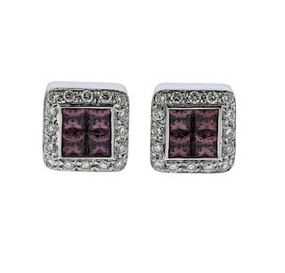 18k Gold Pink Gemstone Diamond Earrings 