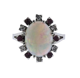 18k Gold Opal Diamond Ruby Ring 