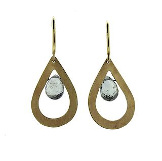 18k Gold Gemstone Briolette Teardrop Earrings 