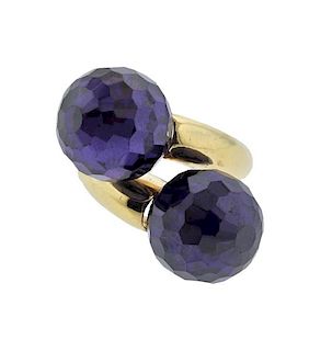 18K Gold Purple Stone Bypass Ring