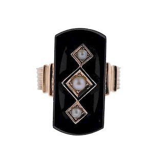 Antique 14k Gold Onyx Pearl Ring 