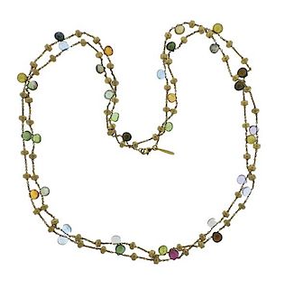 Marco Bicego Paradise 18K Gold Multi Stone Long Necklace