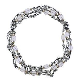 David Yurman 18K Gold Silver Pink Quartz Long Necklace 