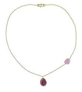 18K Gold Red Stone Pendant Necklace