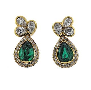 Amaya 18K Gold Diamond Emerald Drop Earrings