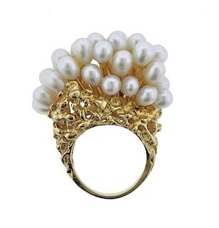 14k Gold Pearl Free Form Ring 