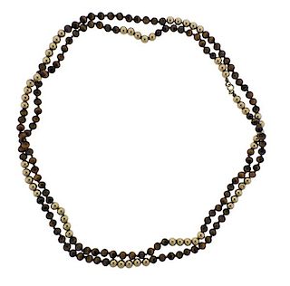 14k Gold Tiger&#39;s Eye Bead Necklace 
