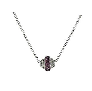 18k Gold Diamond Pink Sapphire Pendant Necklace 