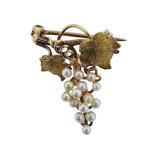 Vintage 14K Gold Pearl Grape Brooch Pendant