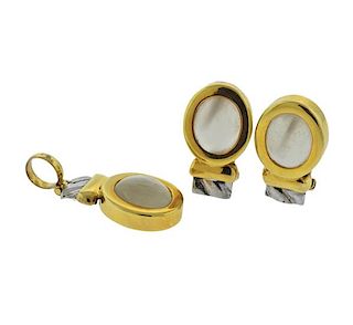 14K Gold Silver Moonstone Earrings Pendant Set