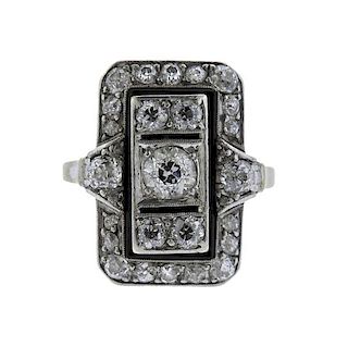 Art Deco Platinum 14K Gold Diamond Onyx Ring