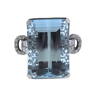 Platinum 35Ct Aquamarine Diamond Ring