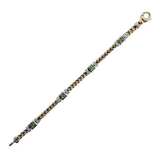 14K Gold Diamond Green Stone Bracelet