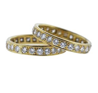18K Gold Diamond Wedding Band Ring Lot of2