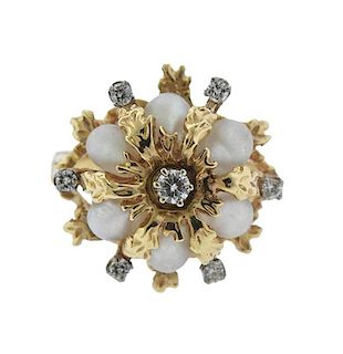 14K Gold Diamond Pearl Cocktail Ring