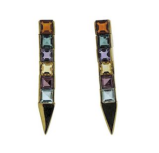 18K Gold Colored Stone Stick Earrings