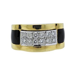 David Webb 18K Gold Platinum Diamond Onyx Ring