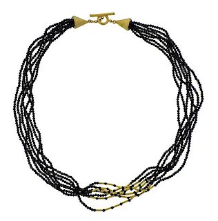 Yossi Harari 24K Gold Black Stone Multi Row Toggle Necklace 