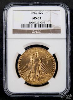 Gold Saint Gaudens twenty dollar coin, 1913, NGC MS-63.