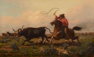 John (James) N. Hess (1858-1890), Wrangling Longhorn Cattle (1879)