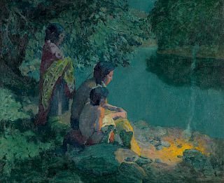 Eanger Irving Couse (1866-1936), River Camp - Moonlight (circa 1928)