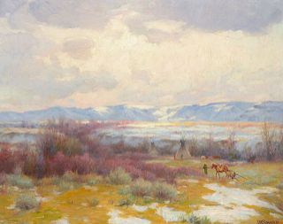Joseph Henry Sharp (1859-1953), Crow Reservation, Winter [or] Indian Encampment
