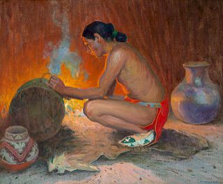 Eanger Irving Couse (1866-1936), Indian by Firelight