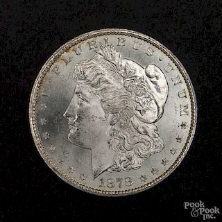 Silver Morgan dollar coin, 1878 CC, MS-60 to MS-63.