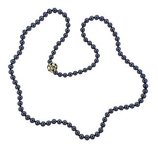 Tiffany & Co 18k Gold Hematite Bead Necklace