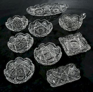 Nine Brilliant Period Cut Glass Pieces