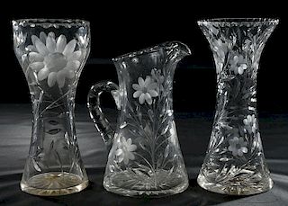 Three Brilliant Period Cut Glass Vases, Pitcher
