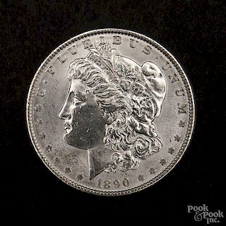 Silver Morgan dollar coin, 1890, MS-63 to MS-64.