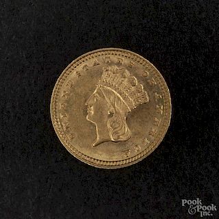 Gold Indian Princess one dollar coin, 1882, type 3, MS-62 to MS-63.