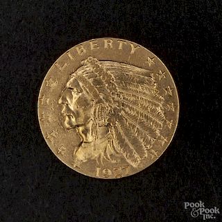 Gold Indian Head two and a half dollar coin, 1927, MS-60 to MS-62.