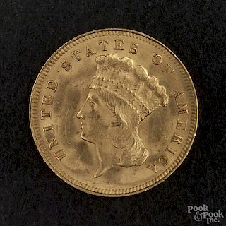 Gold Indian Princess three dollar coin, 1878, MS-60 to MS-62.