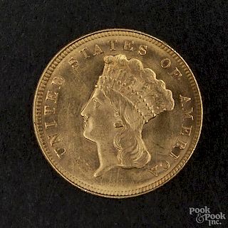 Gold Indian Princess three dollar coin, 1874, MS-60 to MS-62.