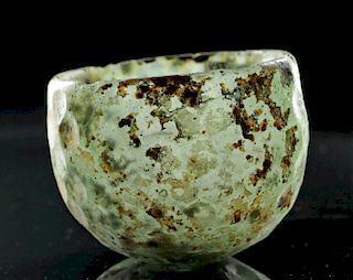 Ancient Sassanian Glass Cup w/ Faceted Body