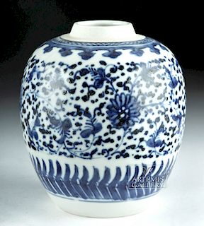 Chinese Qing Dynasty Glazed Porcelain Blue & White Jar