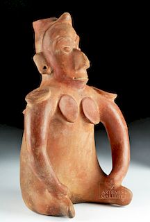 Colima Pottery Seated Shaman w/ Scalloped Collar & Horn