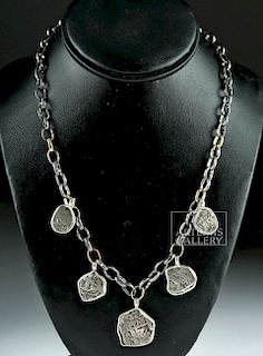 Silver / 18K Gold Necklace w/ 5 Salvaged Spanish Coins