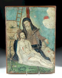 19th C. Mexican Tin Retablo - Our Lady of Pity