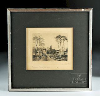 19th C. Pissarro Etching of French Landscape