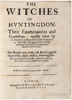 Davenport, John (fl. circa 1646) The Witches of Huntingdon, their Examinations and Confessions; exactly taken by his Majesties Justices