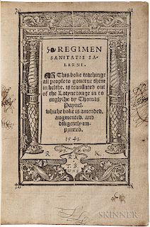Mediolano, Joannes de (fl. 1100) Regimen Sanitatis Salerni. This Boke Teachinge All People to Governe them in Helthe, is Translated out