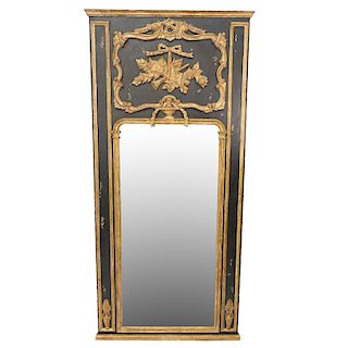 Large Italian Gilt and Painted Carved Wood Mirror. Unsigned. Light wear or in good condition. Measu