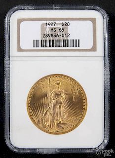 Gold Saint Gaudens twenty dollar coin, 1927, NGC MS-65.