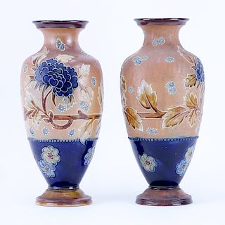 Pair of Royal Doulton Slaters Pottery Vases. Double signed and numbered. One vase has a loss to a l