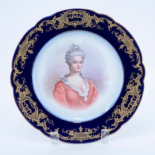 19/20th Century Sevres Portrait Plate. Painted with a bust-length portrait of Duchess de Berry. Cob